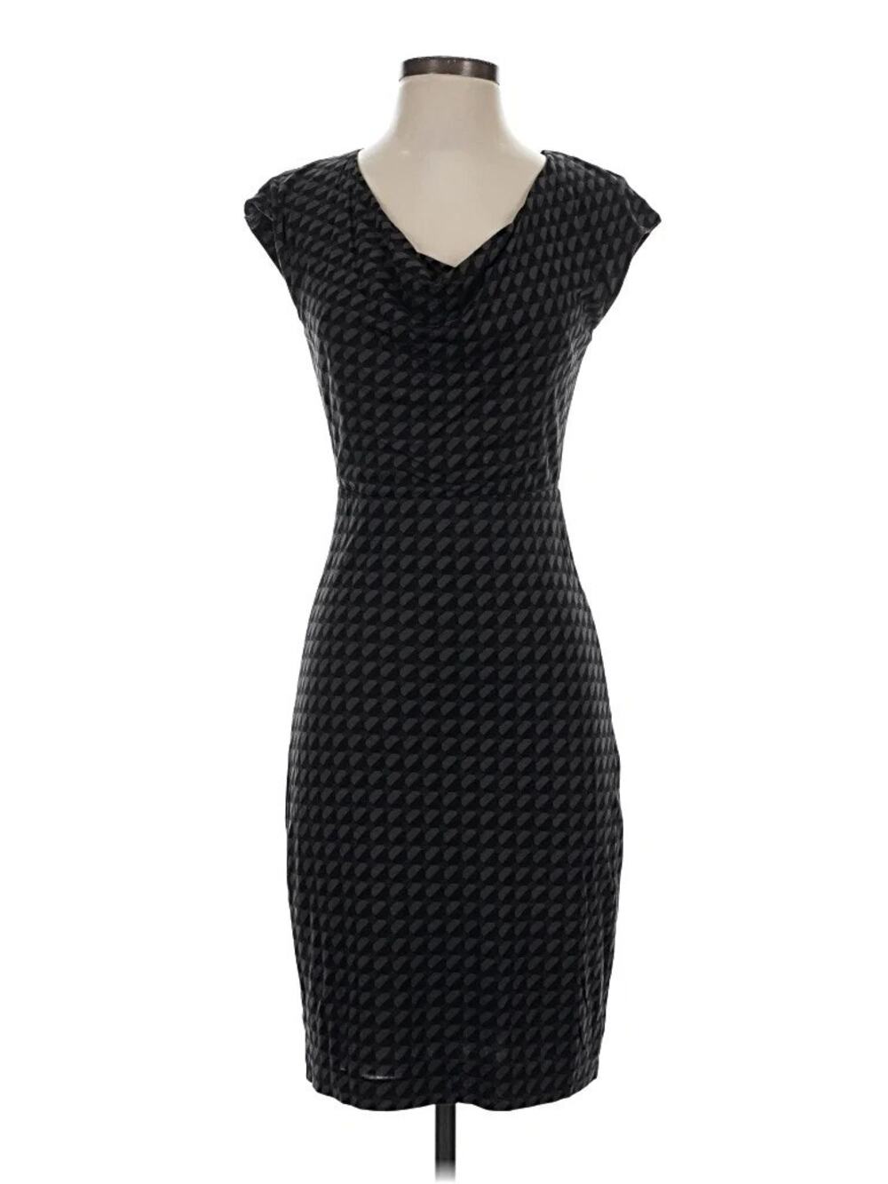 Boden Cowl Neck Dress Geometric Print Jersey Career Gray Black UK 6R / US 2R